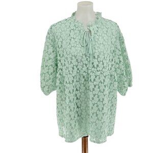 Marc New York Womens Mint Green Textured Floral Sheer Sleeved Blouse M 100% Poly